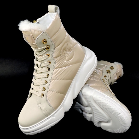 ALBERTO CICCIOLI 🇮🇹 WOMEN'S OFF WHITE LEATHER WINTER FASHION ANKLE BOOTS - Picture 7 of 9